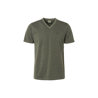 No Excess, T-shirt v-neck stripes smoke green